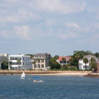 a large body of water in front of a building